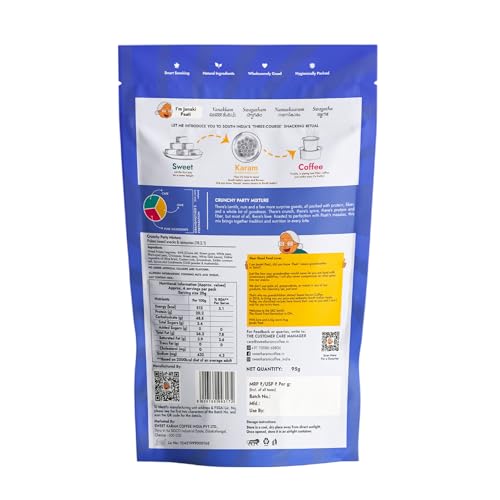 Image of SWEET KARAM COFFEE Crunchy Party Mixture Pack of 6 (95G each)|No Palm Oil or Preservatives|Spicy,Traditional Navadhanya Namkeen|Crispy Tea-Time Snack|Perfect For Gifting & Festive Celebrations