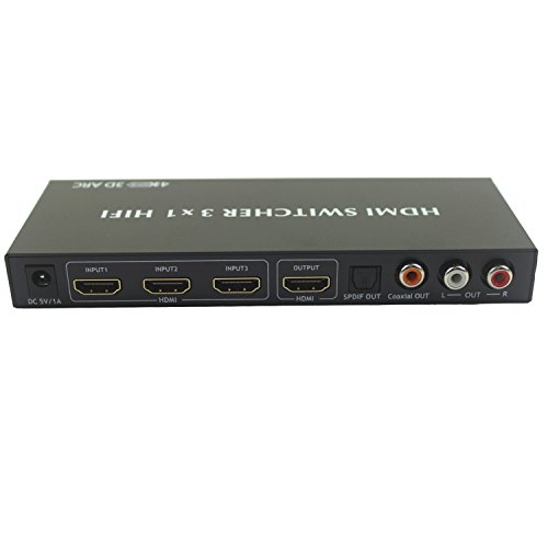 BSTUOKEY HDMI V1.4 Switcher HiFi 3 in 1 Out HDMI Audio Extractor Splitter with Audio Output Stereo Optical SPDIF RCA L/R Audio Out 4K 3D 1080P
