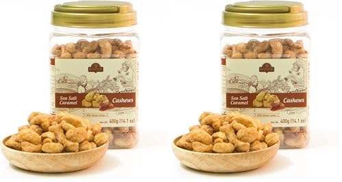 LAFOOCO Sea Salt Caramel Cashews, Vietnam Cashews, Lightly Salted, Sweet Tasty Snack, Rich in Nutrients, Protein, Great Gift for Family, Holiday, Resealable Jar, Halal, BRCGS (14.1 oz) (Pack of 2)