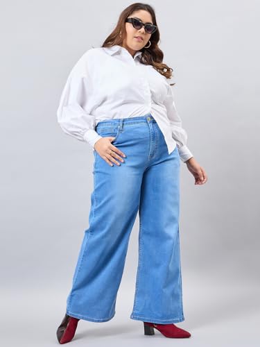 Image of Style Quotient Women Plus Size Black Wide Leg High Rise Stretchable Jeans