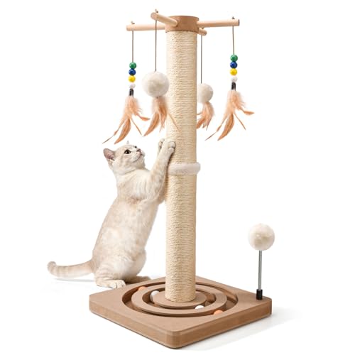 LIFLIX 猫 爪研ぎ 麻 おもちゃ付き 猫爪研ぎポール つめとぎ 縦型 安定 組み立て簡単 高さ65cm