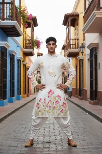 Image of Trustous Men's Printed Kurta Dhoti Set Traditional Ethnic Wear for Festivals & Weddings | Men's Stylish Printed Kurta with Dhoti Set | Traditional Indian Ethnic Wear for Men