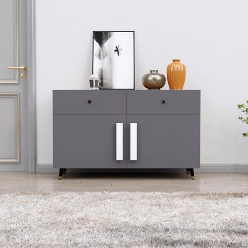 Image of Bniture Storage Cabinet Wooden for Living Room Sideboard with 2 Drawer and 2 Door | Storage Organizer Chest of Drawer Cabinet for Home Hallway Drawing Room Bedroom Kitchen | Giant Wood & Slate Grey
