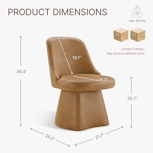 Image of KISLOT Swivel Dining Chairs Set of 2, Upholstered Mid Century Modern Deskchair with High Back, Faux Leather Kitchen Chairs for Dining Room, Bedroom, Dressing Room, Brown
