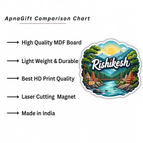 Image of Rishikesh Theme Souvenir Wooden Fridge Magnet for Refrigerator - Printed Fridge Magnet for Kitchen & Fridge Decor | Perfect Souvenir Gift | Fridge Decoration | Size 3x3 Inches | Pack of 1