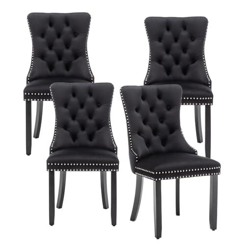 Hixkol Velvet Dining Chairs Set of 4,Upholstered Dining Chairs with Ring Pull Trim and Button Back...