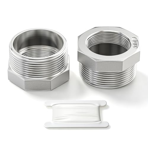 Image of TAISHER 2PCS 304 Stainless Steel Reducer Hex Bushing, 1-1 /2 inch NPT Male x 1 /2 inch NPT Female, Reducing Pipe Adapter Fitting