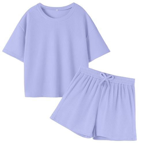 Image of DREAM BUS Girls T-Shirts and Shorts Set 2 Pieces Teen Girls Summer Matching Outfit Solid Trendy Clothes for Little Girl
