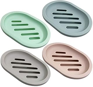 SENHAI 4Pcs Soap Dish for Shower Soap Box, Soap Saver Case Holder with Drain for Bathroom Counter, Shower, Kitchen, Keep Soap Dry and Clean, 4 colors(Grey, Blue, Pink, Green)