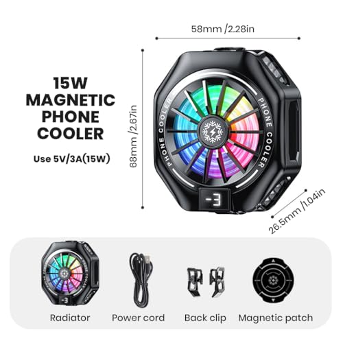 Image of ZORBES Phone Cooler for Gaming, 15W Magnetic Mobile Cooler, Gaming Cooling Fan with 3 Level Model Dislay, RGB Light, Semiconductor & 7-Blade Fan, Phone Cooling Pad for IOS & Android Phones