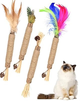 ERKOON 4er Silvervine Chew Sticks, Kittens Teeth Toys Cat Chew Toy Natural Dental Care, Increase Appetite, Calm Cat Anxiety and Stress, Aggressive Chewers Cat Dental Toy