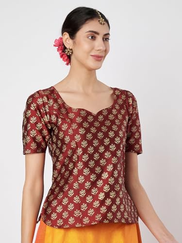 Image of studio rasa Women's Silk Blend Hand Block Printed Top for Wedding Festive Party