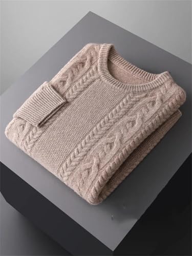 Men’s Merino Wool Sweater O-Neck Cable Stitch Pullover Knitted Long Sleeve Autumn Winter Fashion Top2