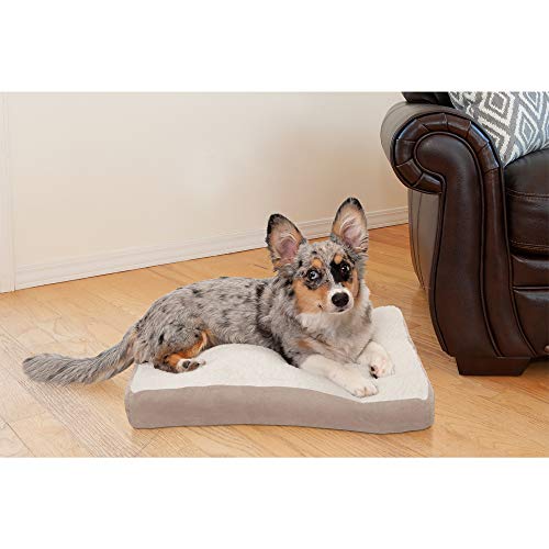 Image of Furhaven Pillow Dog Bed for Small Dogs w / Removable Washable Cover - Sherpa & Suede Mattress - Clay, Small