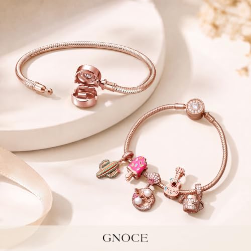 Image of GNOCE Love At First Sight Snake Chain Charm Bracelet S925 Sterling Silver Clasp DIY Bangle Jewelry for Women