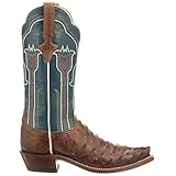 N4107-S5 Lucchese Women's Maeve Ostrich Western Boots - Brown/Garganey Blue