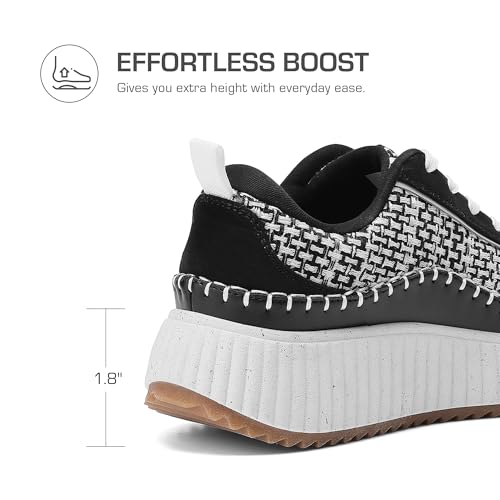 DREAM PAIRS Women Wide Chunky Casual Platform Fashion Sneaker,Size 9W,Black/White,SDFN2379W-W