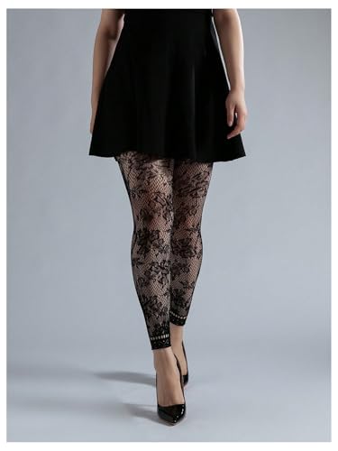 OYOANGLE Women's Lace Fishnet Footless Tights See Through Pantyhose High Waisted Sheer Leggings4