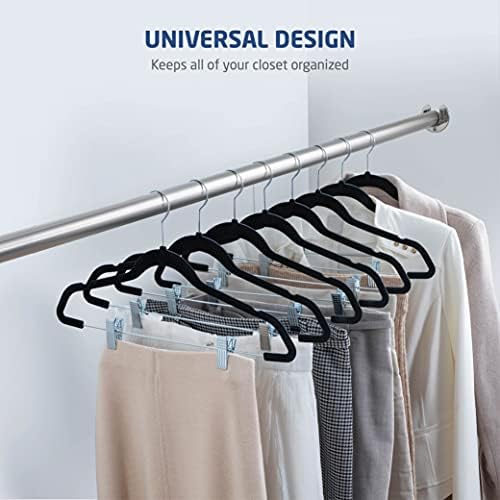 ZOBER Skirt and Trouser Hangers with Clips - 20-Pack of Velvet, Adjustable, Non-Slip Skirt Hangers w/ 360 Degree Swivel Hook - Premium, Space-Saving Clothes Hangers for Trousers and Suits - Black