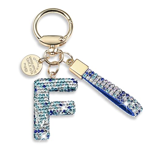 JINGUAZI Bling Initial Letter Keychain Bag Charms for Women (F-Blue)