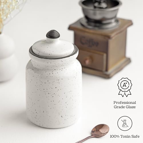 Image of Claymistry Multi Utility Ceramic Jar for Kitchen Storage with Lid, 500ML | 9cm * 9cm * 16cm | Matte, Ivory | Dry Fruits, Masala, Coffee, Tea, Snacks, Pickle Barni with lid | Dishwasher Safe, Set of 2
