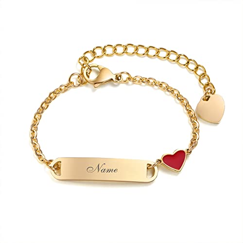 VNOX Bracelets Personnalisés Fille Gravable Bracelet Enfants Garçon Pendentif Coeur Nom Bracelet Cadeaux De Baptême,12cm Or