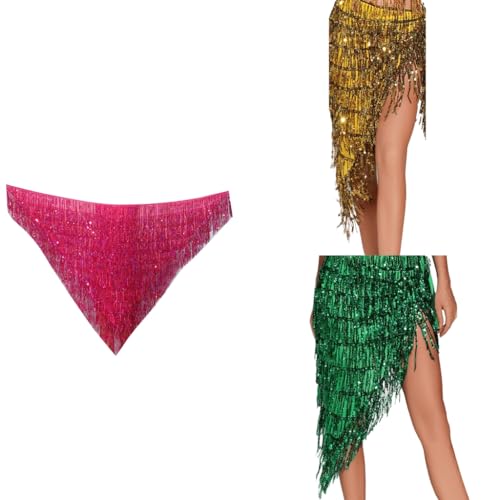 Women Sequins Tassels Bellydance Hip Scarf Long Belly Dance Dancing Skirts Wrap for3