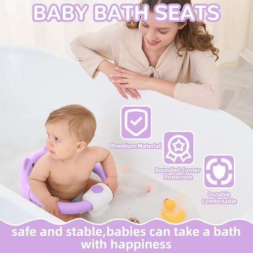 Image of Baby Bath Seat for Babies 6 Months & up, Non-Slip Toddler Bath Seats for Babies Sitting Up, Safe Infant & Newborn Bathtub Chair with 4 Suction Cups & Soft Cushion for Shower,Lavender