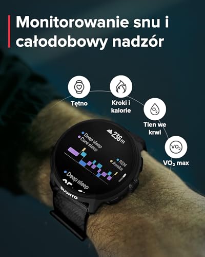 SUUNTO Run zegarek do biegania GPS, ekran dotykowy AMOLED 1,32", lekki, multisport, monitor aktywności, precyzyjny GPS, śledzenie tętna/snu, czas pracy baterii 12 dni, pamięć muzyczna 4 GB offline