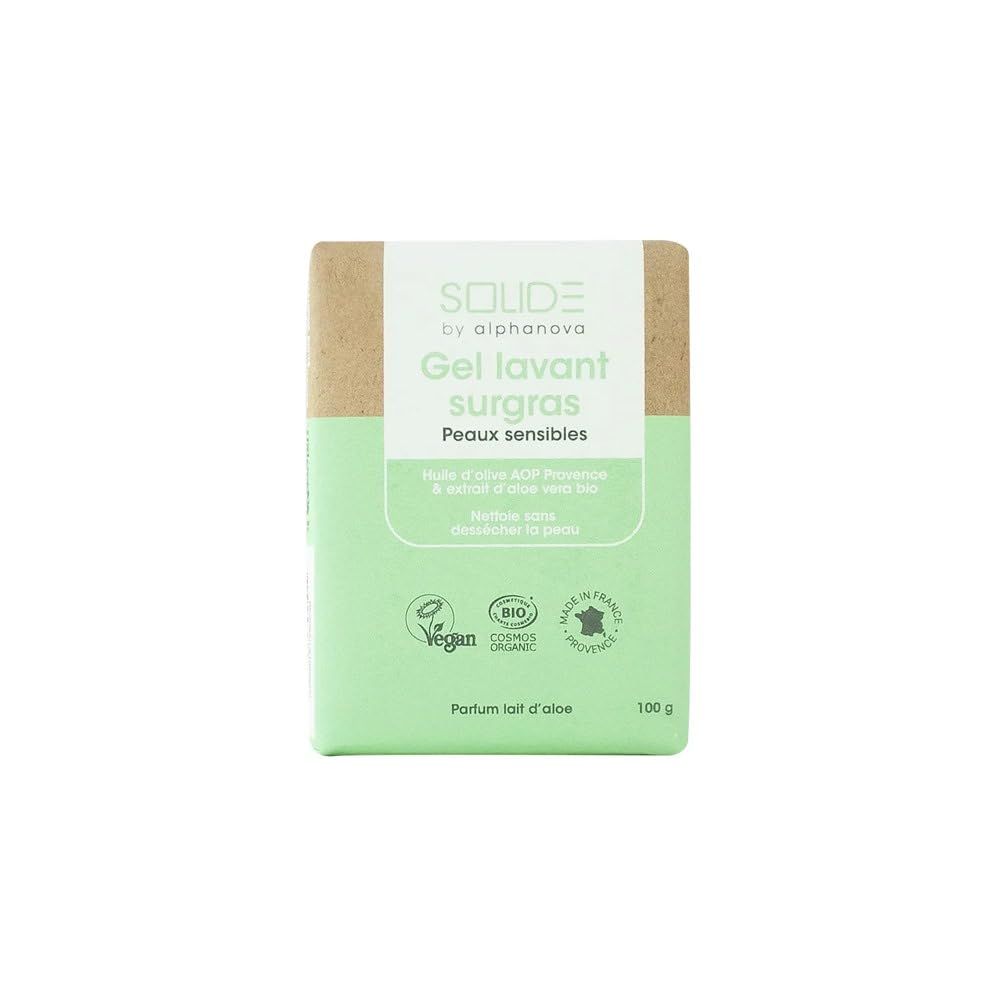 Alphanova Solide Gel Lavant Surgras Parfum Lait d'Aloe Bio 100 g