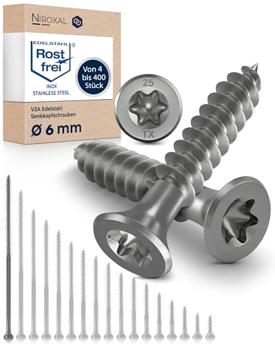 Wood Screws 6 x 180 mm TORX Countersunk Head Stainless Steel 304 Chipboard Screws Timber Screws Partial Thread Rustproof A2 25 Pack