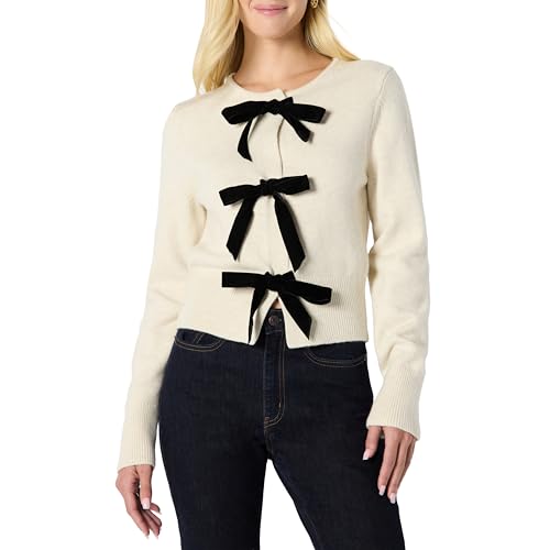Amazon Essentials Womens Regular-Fit Long-Sleeve Tie Front Cardigan with Bows Oatmeal Heather X-Large