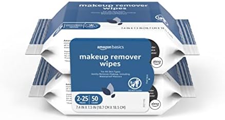 Amazon Basics Make Up Remover Wipes, Original, 50 Count (2 Packs of 25) (Previously Solimo)