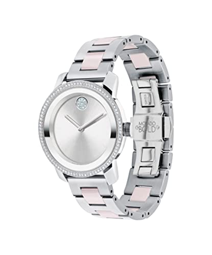Movado Bold Iconic Women's Watch - Swiss Quartz 2H Movement, Stainless Steel Ceramic Center Link Bracelet - 3 ATM Water Resistance - Sparkling Crystal Details for Her - 36mm2