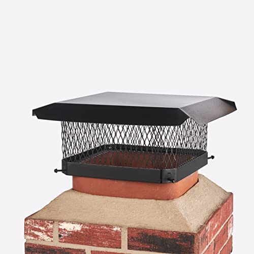 Hy-Guard Hg1313 Single Bolt On Galvanized Steel Chimney Cover, Mesh Size 3/4", Fits Outside Existing Clay Flue Tile, 13" X 13", Black #TOP3