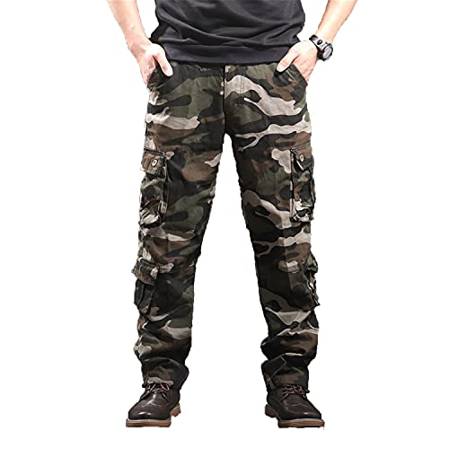 Men's Relaxed Fit Casual Military Trousers Multi Pocket Camo Pants Lightweight Hiking Outdoor Combat Cargo Britches