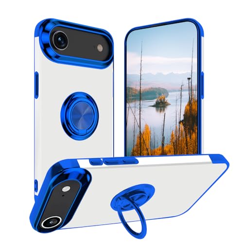 Coque iPhone 17 Air magnétique transparente en silicone bleu avec anneau