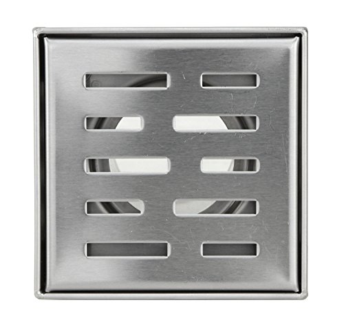 4 Inch Shower Square Shower Floor Drain – Stripe Pattern Grate – Brushed 304 Stainless Steel – Bonus 2 In 1 Reversible Tile Insert & Flat Grate And Threaded Adaptor (4 Inch Stripe Pattern) #TOP1