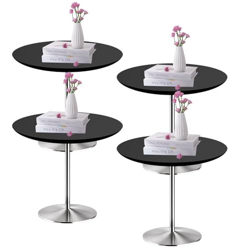 4 Pack Black Fitted Tablecloth 30 Inch Round Elastic Edges Table Cloth Machine Washable Black Stretch Table Cover Fits 28