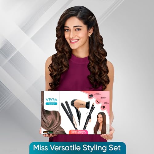 Vega Miss Versatile Styling Set Straightener, Curler & Dryer Gift Combo for Women, 1000W Hair Dryer with 2 Head/Speed Setting, Hair Straightener & Curler comes with Ceramic Coated, (VHSS-03), Black (Image - 6)