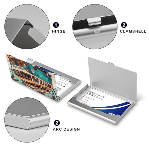 Business Card Holder Old Bus with Surfboard Business Card Case Slim Business Card Organizer with Magnetic Shut Professional Metal Name Card Holder Carry-on Pocket Wallet for Men Women4
