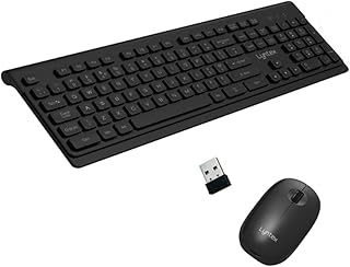 Lyntex Slim Wireless USB Keyboard and Mouse Combo Set 2.4 GHz Cordless QWERTY UK Layout with Numeric Keypad Thin and Super Energy Saving for Windows Desktop Laptop Surface Apple Mac (Black)