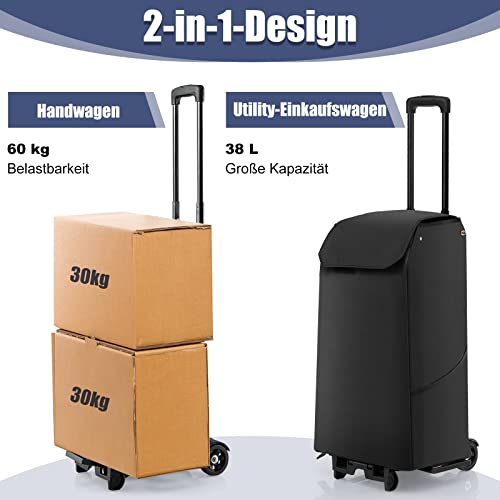 GOPLUS Einkaufswagen, Einkaufstrolley, Faltbarer Handwagen, Einkaufstrolley mit Rädern und Abnehmbarer 38-Liter… – Bild 4