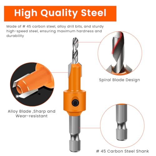 Image of Serplex 11Pcs Countersink Drill Bit Set, 5Pcs Countersink Drill Bit with 6Pcs Extra Pilot Drilling Bits, 8mm Shank, Woodworking Countersink Drilling Bits Set Counter Sinker for Woodworking