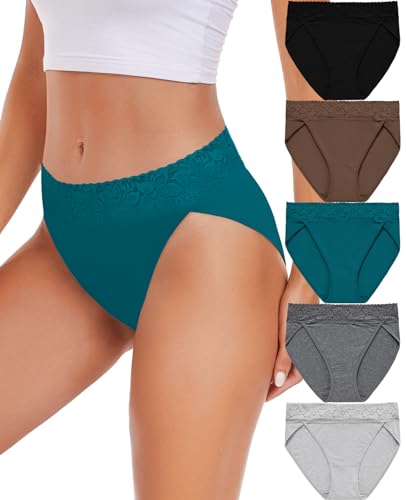 Image of RHYFF Womens Underwear Cotton Bikini Panties High Cut Lace Panty Stretch Hipster Underpants Ladies Briefs S-XXL