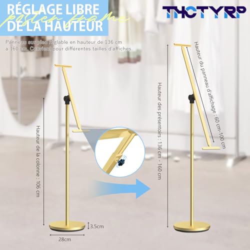 Support de panneau extérieur doré à hauteur réglable 100-190 cm avec base ronde