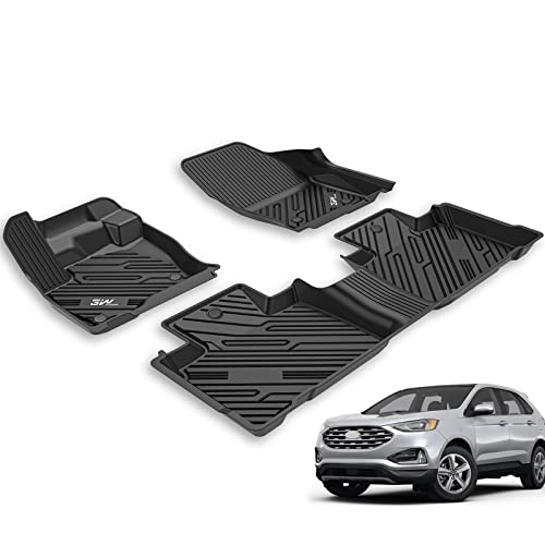 3W Floor Mats Compatible for Ford Edge 2015-2023, TPE All Weather Custom Fit Floor Liner for Ford Edge, 1st & 2nd Row Full Set Car Mats, Black
