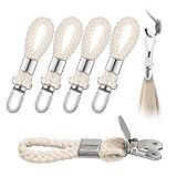 6-Pack Hanging Towel Cinch Clip, Metal Clamping Towel Clips, Bath Hand Tea Dish Towels Holder, Portable with Braided Cotton Loop, Suitable for Bathroom Kitchen, 4.5 × 0.9 Inches, Beige