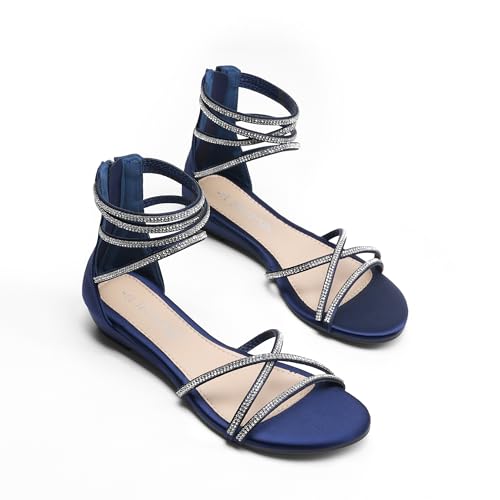 Image of DREAM PAIRS Women's Ankle Strap Flat Sandals Summer Dressy Strappy Gladiator Rhinestones Sandals