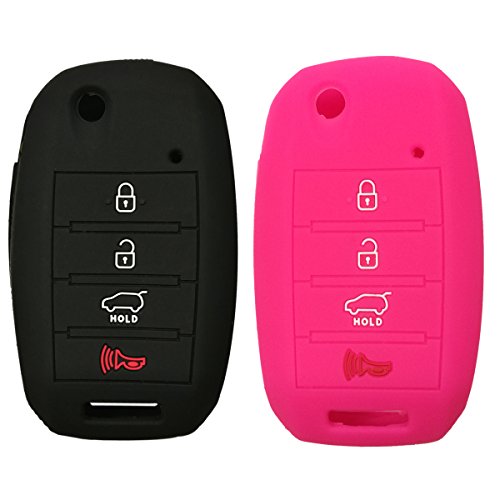 2Pcs Coolbestda Flip Key Fob Cover Skin Remote Case Keyless Entry Jacket Shell for Kia Sorento Sportage Rio Soul Forte Optima Carens Black Rose （Not Fit Smart Key Fob）